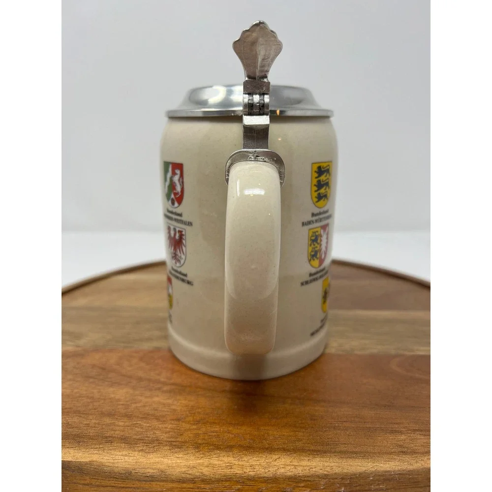 Beer Stein Hard Rock Ceramic with Pewter Lid German‎ Coat of Arms